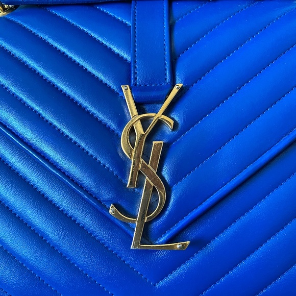 YSL Saint Laurent Chevron Monogram Matelassé Envelope Medium Bag Purse - Blue - Picture 3 of 13